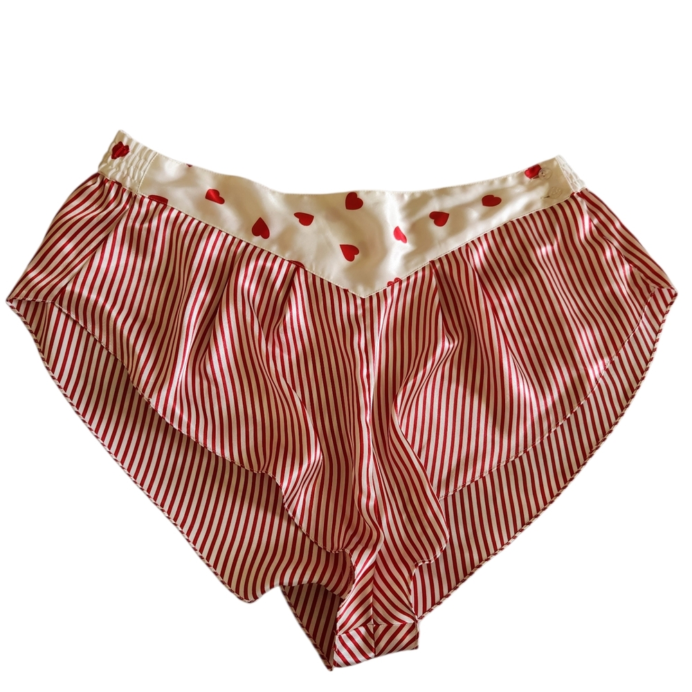 La Mouette Heart Print Satin Pajama Set Tank & Striped Shorts Size Large - Picture 4 of 9